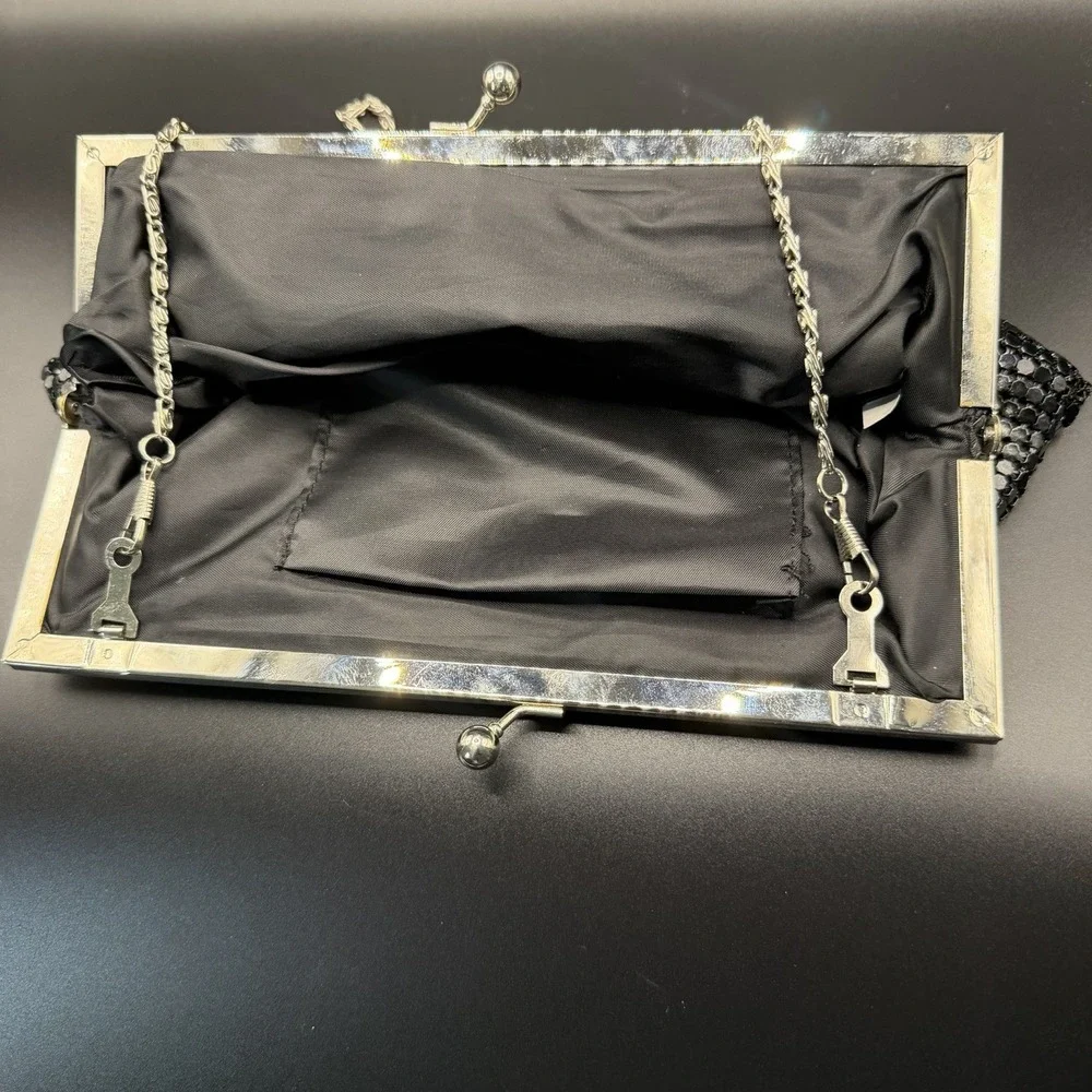 Vintage Black Metal Mesh Clutch/ Cocktail Purse With Silver Hardware/ Chain